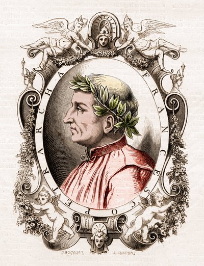 イタリアの詩人、フランチェスコ・ペトラルカ（Petrarca）（1304-1374）の肖像。 作： Unknown artist