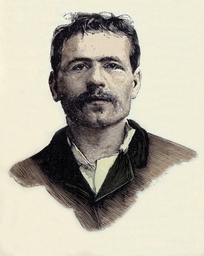 フランソワ・クラウディウス・コーニグスタイン（1859-1892）の肖像、フランスのアナキスト・テロリスト活動家。19世紀のエングレーヴィング 作： Unknown artist
