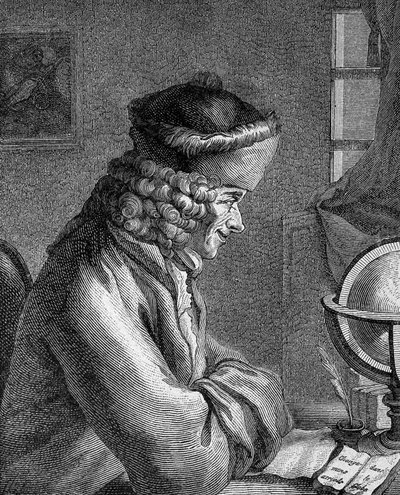 1764年にフェルニー城で撮影されたフランソワ・マリー・アルエ・ディット・ヴォルテール（1694～1778）の肖像。 作： Unknown artist