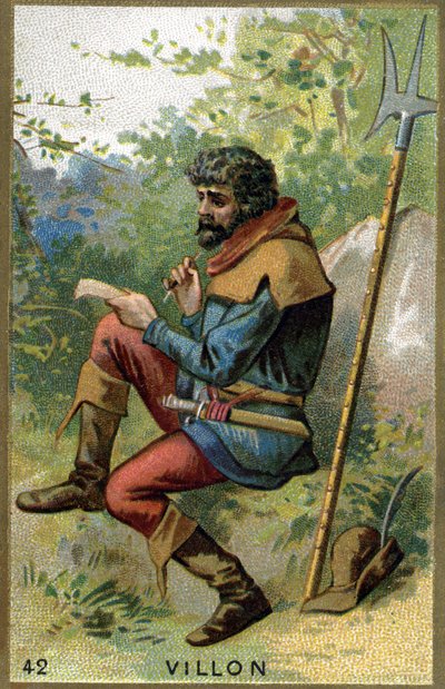 フランスの詩人、フランソワ・ヴィヨン（1431年頃～1463年以降）の肖像。19世紀のクロモリトグラフ。 作： Unknown artist