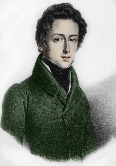 ポーランドの作曲家、フレデリック・ショパン（1810〜1849）の肖像。 作： Unknown artist