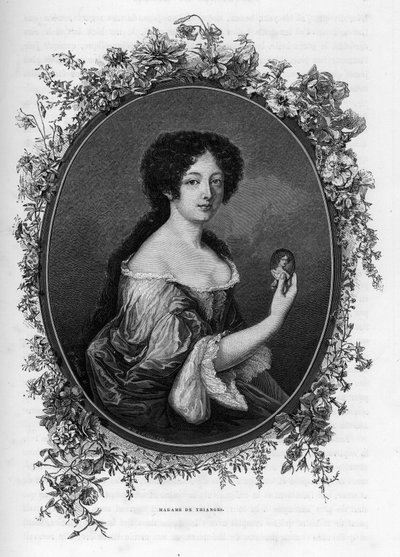 フランスの貴族、ティアンジュ侯爵夫人ガブリエル・ド・ロシュシュアルド・モルトマール（1633-1693）の肖像-1862年に出版された最初の作家による「世界の女王たち」に掲載されたエングレーヴィング。J. G. D. ARMENGAUDの指導のもとに出版された本。 作： Unknown artist
