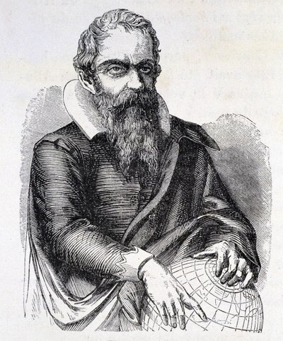 Galileo Galilei dit Galileo (1564 - 1642).の肖像、19世紀のエングレーヴィング。 作： Unknown artist