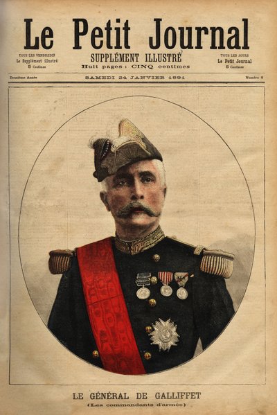 陸軍司令官であり、1879年に共和国大統領候補、1899年に陸軍大臣を務めたガストン・ド・ガリフェ侯爵（1830-1909）の肖像。1891年1月24日の「Le petit journal illustrious」に掲載されたエングレーヴィング。セルバのコレクション。 作： Unknown artist