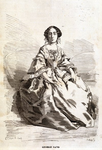 ジョージ・サンド（Aurore Dupin, Baronne Dudevant）（1804年～1876年）の肖像。 作： Unknown artist