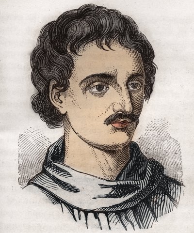 ジョルダーノ・ブルーノ（1548-1600）イタリアのドミニコ会修道士、哲学者、数学者、詩人、占星術師の肖像。 作： Unknown artist