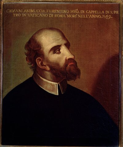 ジョヴァンニ・アニムッチャ（1514 ca-1571）の肖像 イタリアの作曲家 無名の絵画16世紀 ボローニャ市民博物館ビブリオグラフィコ 作： Unknown artist