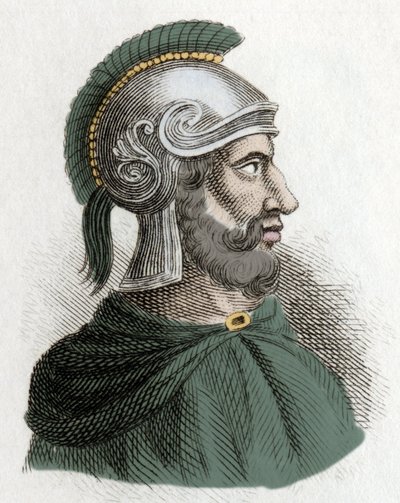 ハミルカル・バルカ（またはバルカス）（紀元前275～228年頃）の肖像。政治家、カルタゴの将軍、バルキデス王朝の創設者、ハンニバルの父。19世紀のエングレーヴィング。 作： Unknown artist