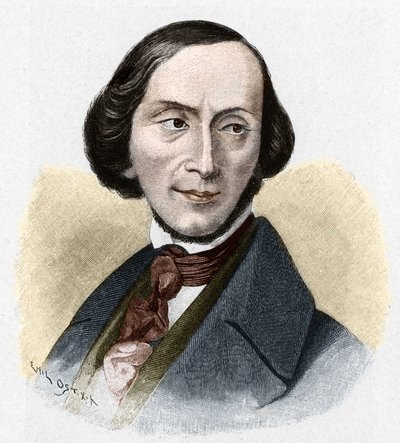 デンマークの作家、ハンス・クリスチャン・アンデルセン（1805-1875）の肖像。 作： Unknown artist