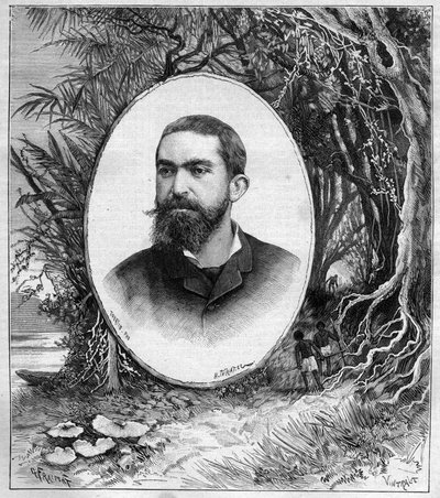 地理学の教授でアマゾン（ブラジル）の探検家であったHenri Coudreau（1859-1899）の肖像 - 1889年のJournal des voyagesに掲載された刻印 作： Unknown artist