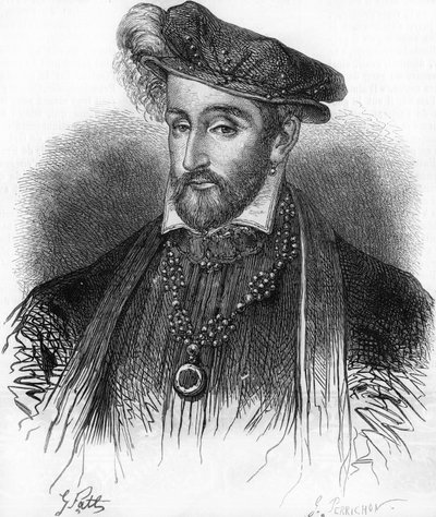 フランス王アンリ2世（1519-1559）の肖像、19世紀のエングレービング。 作： Unknown artist