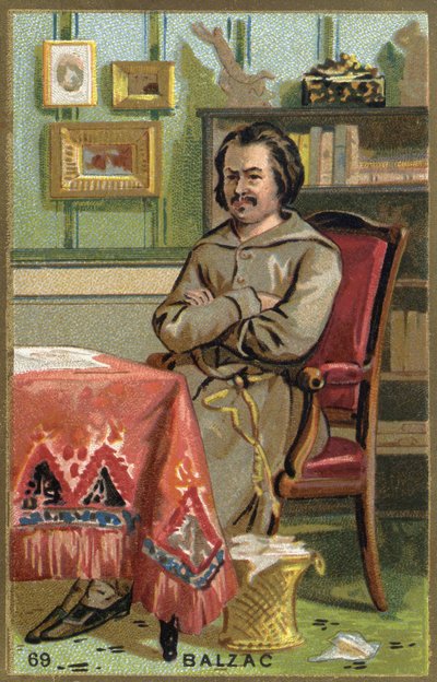 フランスの作家、オノレ・ド・バルザック（1799-1850）の肖像。19世紀のクロモリトグラフ。 作： Unknown artist