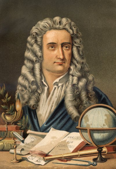 アイザック・ニュートン（1642-1727）の肖像。ルイ・フィギエの「La Ciencia y sus Hombres」より。バルセロナ 1881年 作： Unknown artist