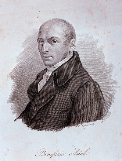 イタリアの作曲家ボニファツィオ・アシオリ（1769-1832）の肖像 エングレーヴィング。19世紀ミラノ、ビブリオテカ・デル・コンセルバトリオ 作： Unknown artist