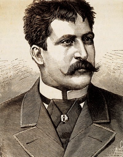 イタリアの叙情派歌手、マッティア・バッティストーニ（1857-1928）の肖像。19世紀のエングレーヴィング。 作： Unknown artist