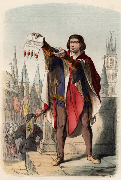 ジャックまたはヤコブ・ファン・アルテヴェルデ（1287-1345）フランドル地方の政治家の肖像。Theodore Juste（1818-1888）の「Histoire de Belgique from the primitive times to the end of the regne of Leopold I」に掲載された1868年の版画。個人蔵。 作： Unknown artist