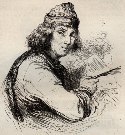 Jacques van Maerlant (Jacob van Maerlant) (1240-1300) フランドル地方の作家の肖像。Theodore Juste（1818-1888）の「Histoire de Belgique from the primitive times to the end of the regne of Leopold I」に掲載された1868年のエングレーヴィング。個人蔵。 作： Unknown artist