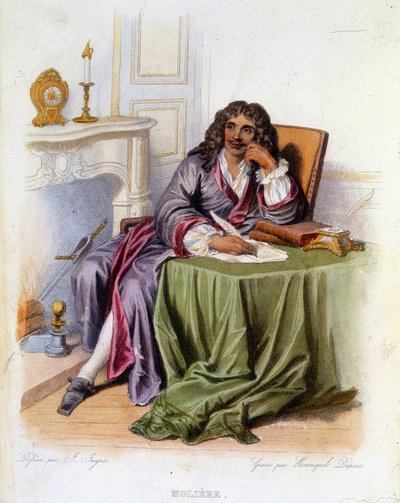 フランスの劇作家・俳優であるジャン＝バティスト・ポケリン・ディット・モリエール（1622-1673年）の肖像-「Le Plutarque francais」（Ed.Mennechet 作： Unknown artist