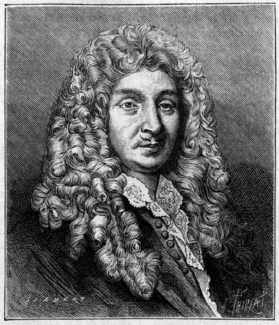 イタリア系フランス人作曲家、ジャン・バティスト・リュリ（ジョヴァンニ・バッティスタ・リュリ）（1632-1687）の肖像。当時のエングレーヴィングより。1887年5月7日の「La Nature: revue des sciences et de leurs applications aux arts et a l