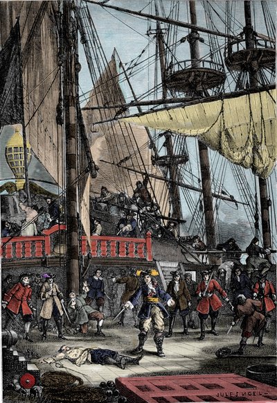 フランスの私掠船ジャン・バート（1650 - 1702）がネプチューン号のオランダ人船長を手で殺したときの肖像。 作： Unknown artist