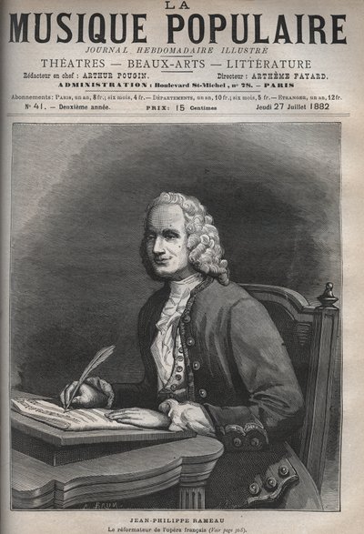 Jean Philippe Rameau (1683-1764) の肖像 - フランスの作曲家Jean-Philippe (Jean Philippe) Rameau (1683-1764)の肖像 - 輝かしい週刊新聞 "La musique populaire "のエングレーヴィング - 1882年 作： Unknown artist