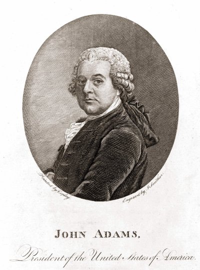 アメリカ合衆国第2代大統領ジョン・アダムス（1735〜1826）の肖像。エングレーヴィング sd.19世紀 作： Unknown artist