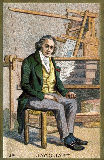 織機を発明したフランスの機械工、ジョセフ・マリー・ジャカール（1752-1834）の肖像。19世紀末のクロモリトグラフ。 作： Unknown artist