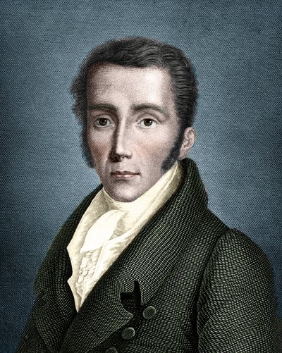 Joseph von Fraunhofer (1787 - 1826) ドイツの光学・物理学者で、分光学の創始者の肖像。 作： Unknown artist