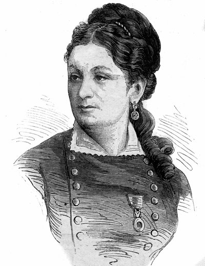 1870年の戦争のヒロイン、ジュリエット・ドドゥ（1848-1909）の肖像。 作： Unknown artist