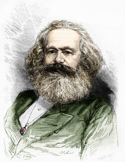 社会主義の理論家であり、ドイツの革命家であるカール・マルクス（1818-1883）の肖像。 作： Unknown artist