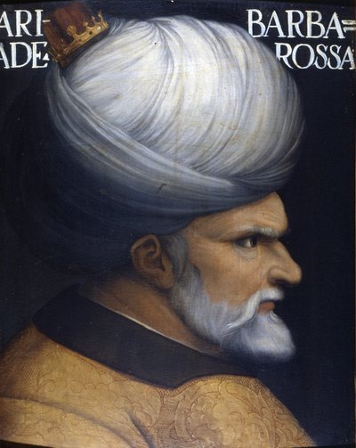 Khayr Al-Din Barberousse (1476 -1546)の肖像。彼は兄とともにアルジェの摂政を築き、オスマン・スルタンの家臣であり、シャルル5世に対するフランスの同盟者でもあった。フィレンツェのウフィツィ美術館。 作： Unknown artist