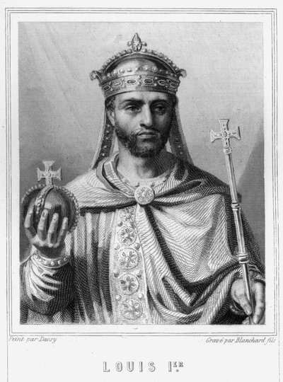 西洋の皇帝ルイ1世（778-840）の肖像-ラヴァレの『フランス史』に掲載されている、エングレーヴィング、SD。 作： Unknown artist