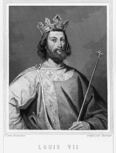 フランス王ルイ7世（1120年～1180年）の肖像 - ラヴァレの『フランス史』に掲載されている、エングレーヴィング、SD。 作： Unknown artist
