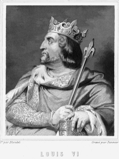 フランス王ルイ6世ル・グロ（1081 - 1137）の肖像 - ラヴァレの『フランス史』に掲載されている、エングレーヴィング、sd. 作： Unknown artist