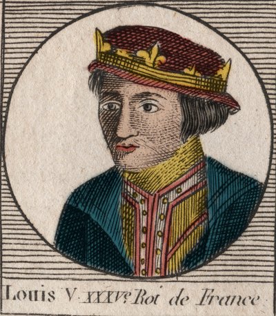 フランス王ルイ5世le Faineant（967-987）の肖像 - 不屈のルイ5世（967-987） - シャルル・コンスタン・ル・テリエ1821年の「フランス史に関する教本」からの彫刻作品 作： Unknown artist