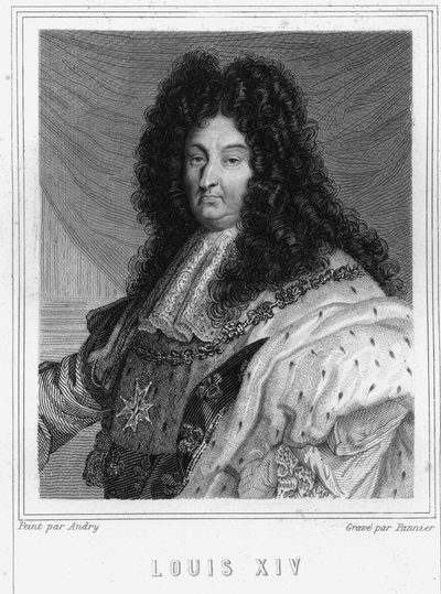 フランス王ルイ14世（1638年～1715年）の肖像-ラヴァレの『フランス史』に掲載、エングレーヴィング、sd. 作： Unknown artist