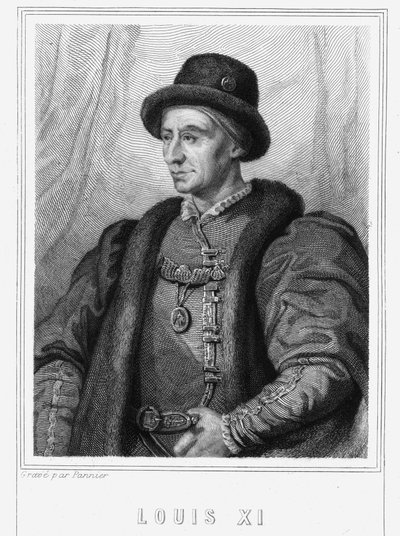 フランス王ルイ11世（1423年～1483年）の肖像 - ラヴァレの『フランス史』に掲載されている、エングレーヴィング、sd. 作： Unknown artist