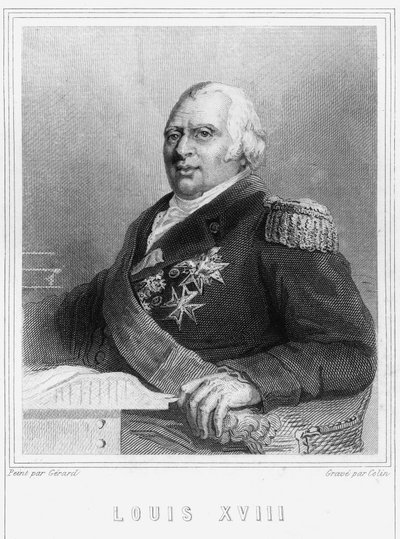 フランス王ルイ18世（1755年～1824年）の肖像-ラヴァレの『フランス史』所収、エングレーヴィング、SD。 作： Unknown artist