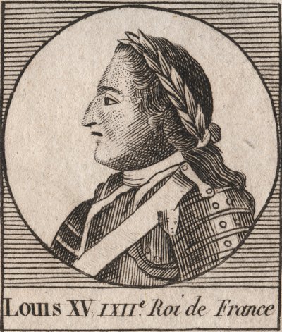 フランス王ルイ15世（1710年～1774年）の肖像 1715年～1774年 - フランス王ルイ15世（愛すべきルイとして知られる） - シャルル・コンスタント・ル・テリエの「フランス史に関する教本」からの彫刻 1821年 作： Unknown artist