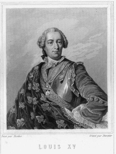 フランス王ルイ15世（1710年～1774年）の肖像-ラヴァレの『フランス史』に掲載されている、エングレーヴィング、SD。 作： Unknown artist