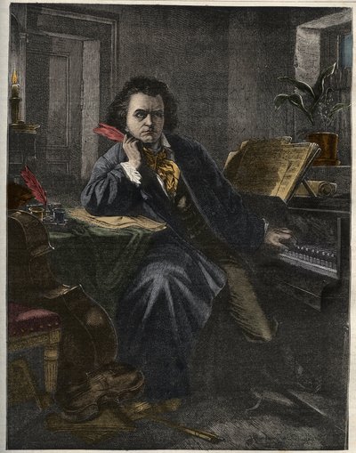 ドイツの作曲家・ピアニスト、ルートヴィヒ・ヴァン・ベートーヴェン（1770-1827）の肖像。 作： Unknown artist