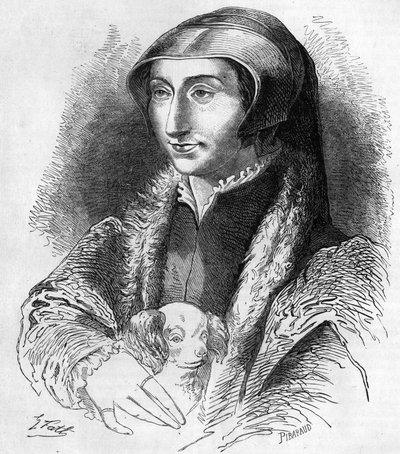 マーガレット・オブ・ナバラ（Marguerite of Valois, Marguerite of Angouleme or Marguerite of France（1492-1549））の肖像 ナバラの女王で詩人、フランソワ1世（1553-1615）の妹。19世紀のエングレーヴィング。 作： Unknown artist