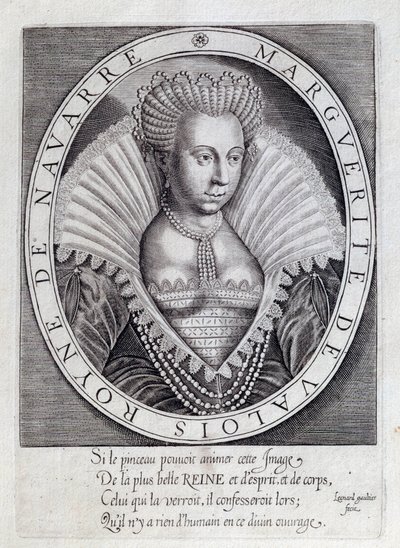 マルゴット王妃ことマルグリット・ド・ヴァロワ（1553-1615）の肖像。16世紀のエングレーヴィング。ポー、シャトー美術館 作： Unknown artist
