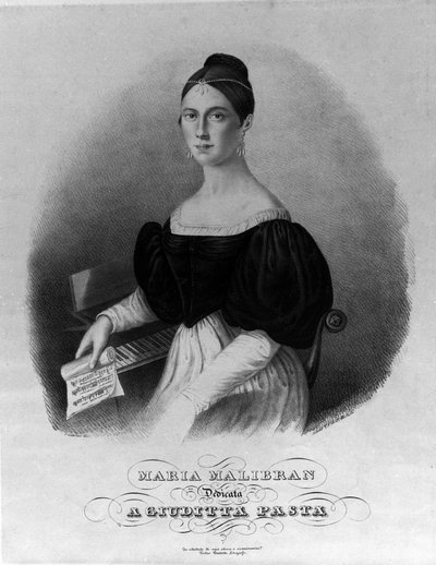 マリブラン（1808-1836）の歌手と呼ばれるマリア・ガルシアの肖像、ジュディッタ・パスタに捧げられたエングレーヴィング。 作： Unknown artist