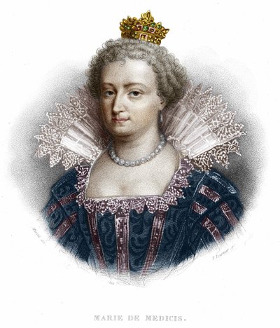 ヘンリー4世の妻であり、ルイ13世の母であるメディチ家のメアリー（1573年～1642年）の肖像。1836年のエングレーヴィング 作： Unknown artist