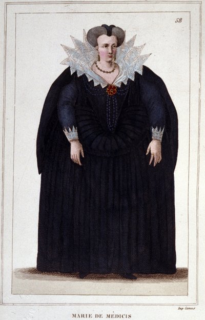ヘンリー4世の妻であり、ルイ13世の母であるメディチ家のメアリー（1573 - 1642）の肖像。1830年のエングレーヴィング 作： Unknown artist