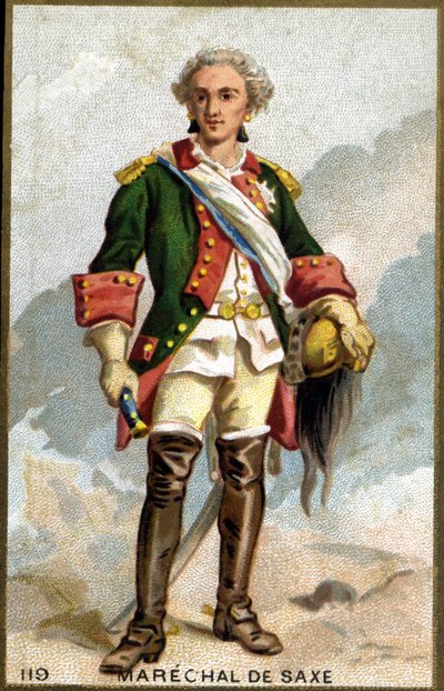 フランスの元帥であるザクセン伯爵モーリス（1696 - 1750）の肖像。19世紀のクロモリトグラフ。 作： Unknown artist