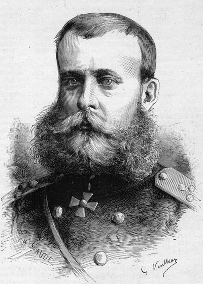 Mikhail Dmitrievich Skobeleff (General Skobeleff or Skobelev) (1843-1882), ロシア軍人の肖像。3月4日付「Le Monde Illustré」n°1301に掲載されたエングレーヴィング 作： Unknown artist