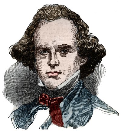 アメリカの作家、ナサニエル・ホーソーン（1804-1864）の肖像。 作： Unknown artist