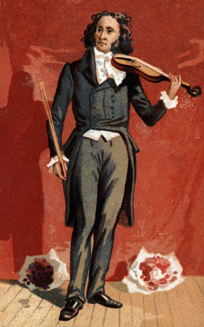 イタリアのヴァイオリニスト、ニコロ・パガニーニ（1782〜1840）の肖像。 作： Unknown artist